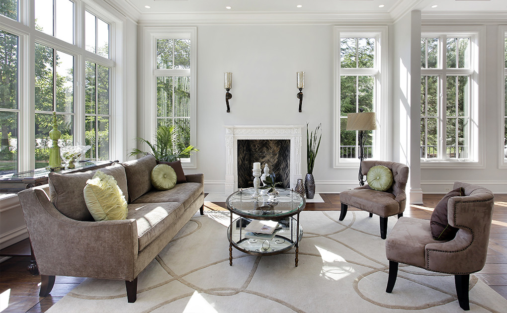 Modern Living Room with Fireplace in Neutral tones